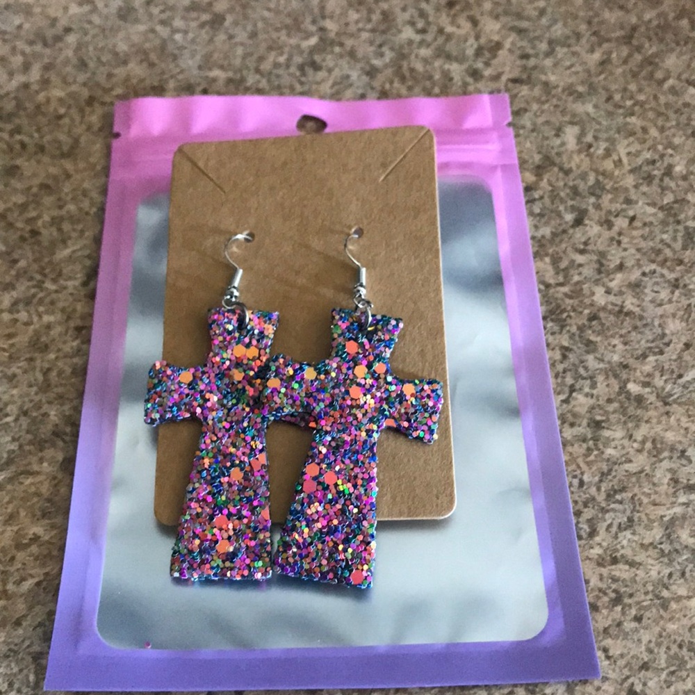 Glittery cross earrings